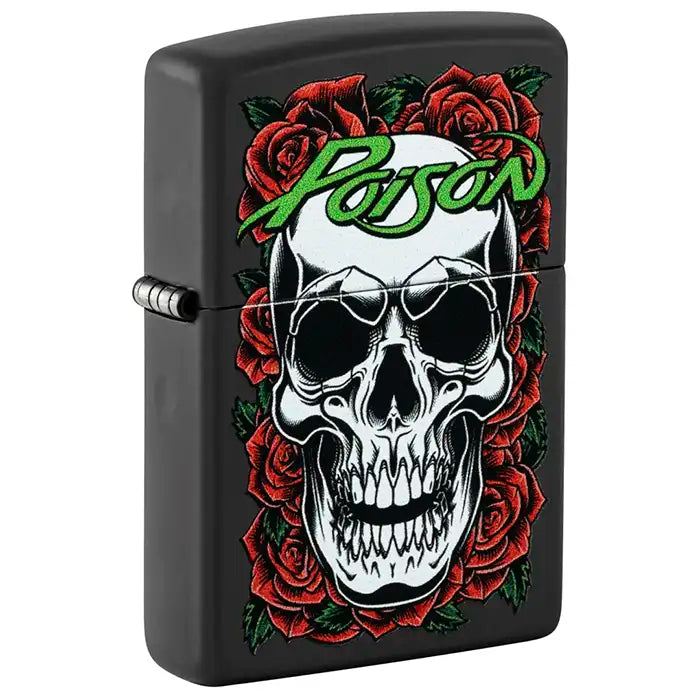 Zippo - Poison "Skull with Roses" Motif - Black Matte Lighter