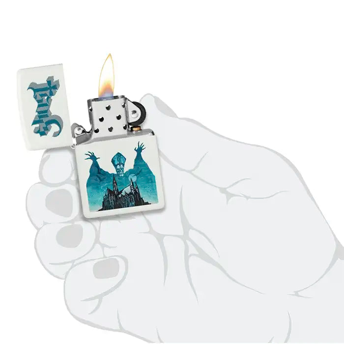 Zippo – Ghost „Papa Emeritus over Cathedral“ – Weißes, mattes Feuerzeug