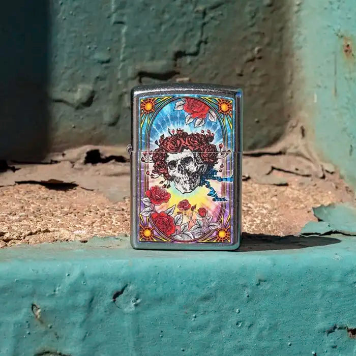Zippo – Grateful Dead „Schädel“ <tc>&</tc> „Rosen“ – Street Chrome Feuerzeug