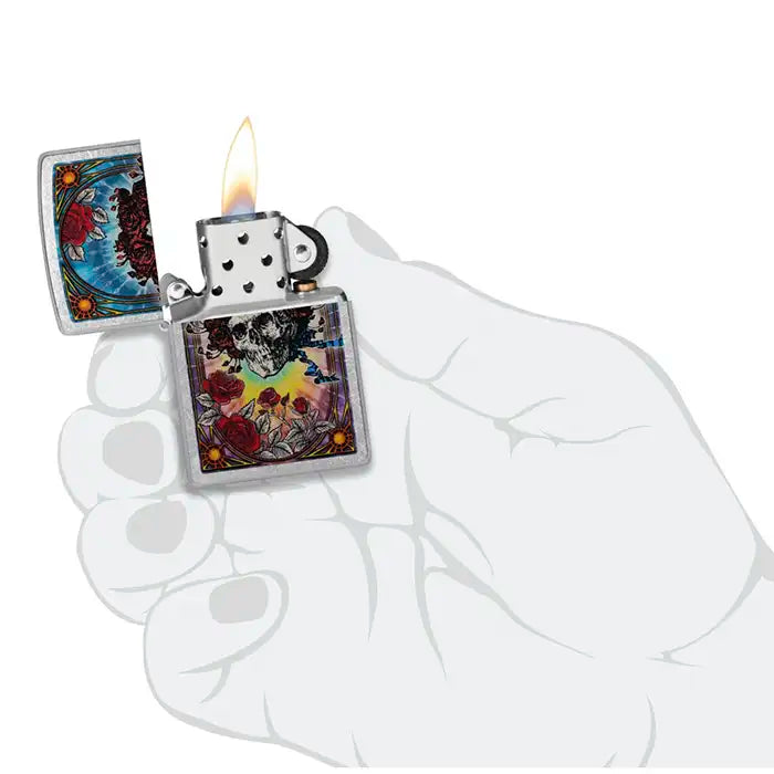 Zippo – Grateful Dead „Schädel“ <tc>&</tc> „Rosen“ – Street Chrome Feuerzeug