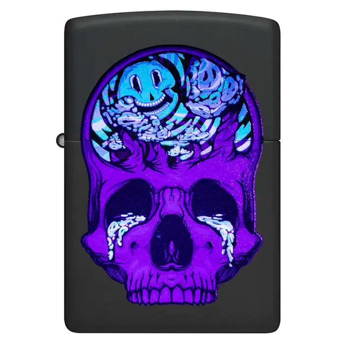 Zippo Lighter - Blacklight Skull Design - Matt Black Lighter