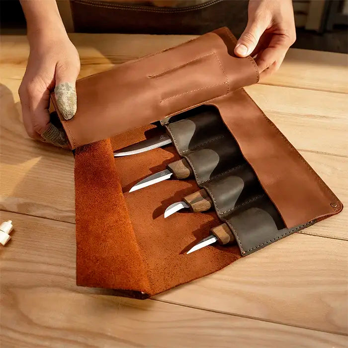 Deluxe Holzschnitzmesser-Set – Lederetui