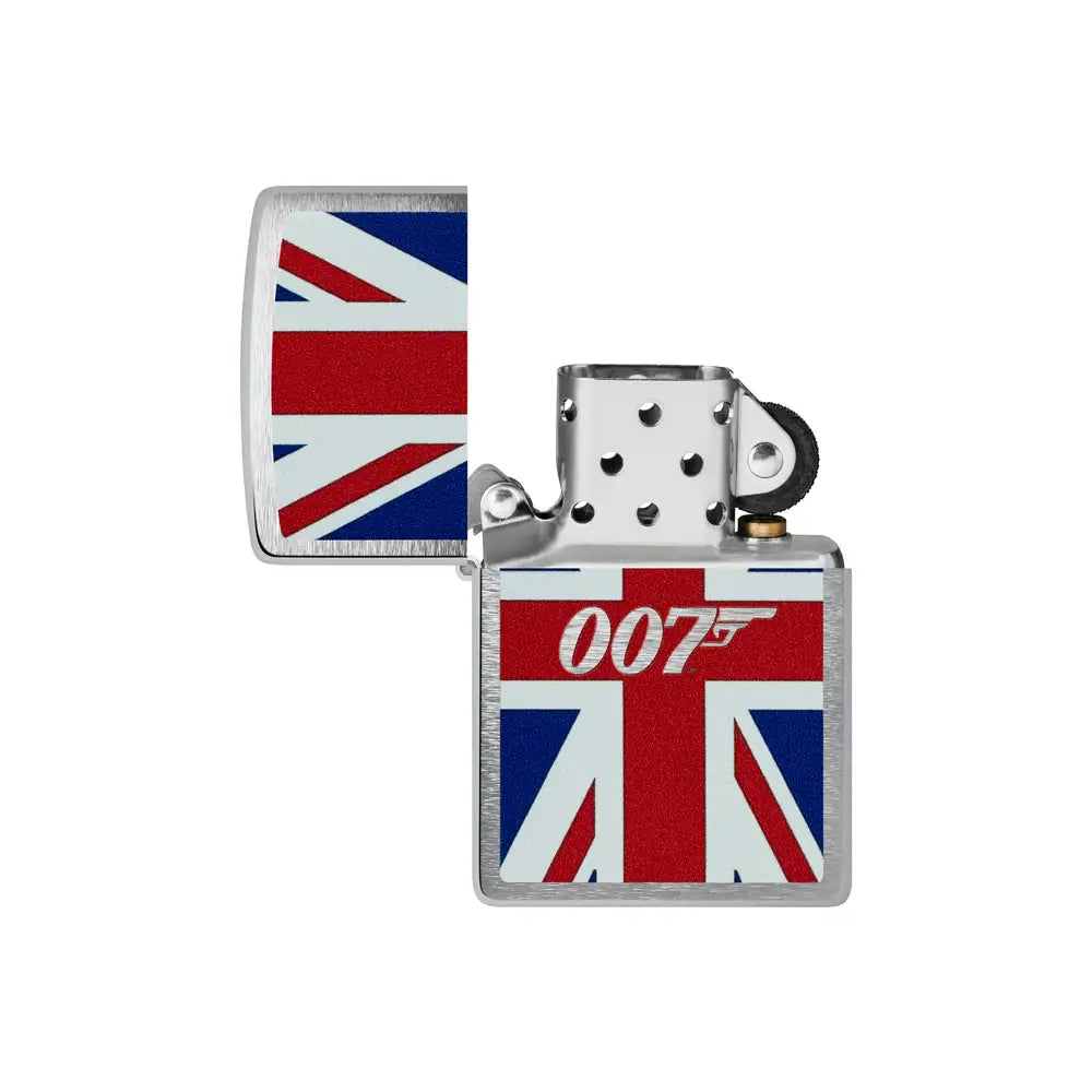 Zippo - James Bond Union Jack Motif - Brushed Chrome Lighter