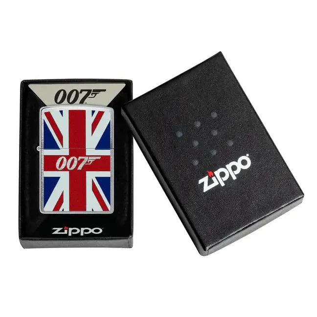 Zippo - James Bond Union Jack Motif - Brushed Chrome Lighter