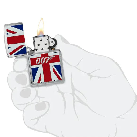 Zippo - James Bond Union Jack Motif - Brushed Chrome Lighter