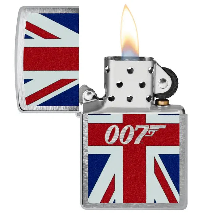Zippo - James Bond Union Jack Motif - Brushed Chrome Lighter