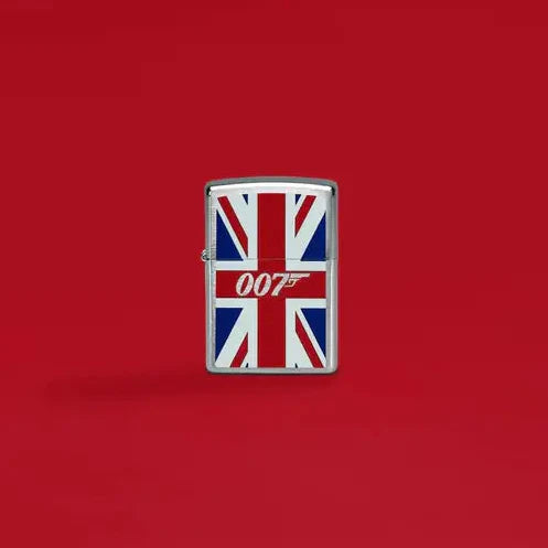 Zippo - James Bond Union Jack Motif - Brushed Chrome Lighter