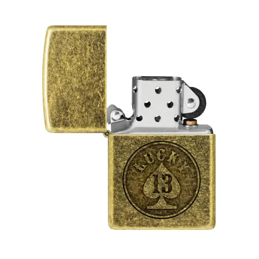 Zippo - Lucky 13 Motiv - Feuerzeug aus antikem Messing