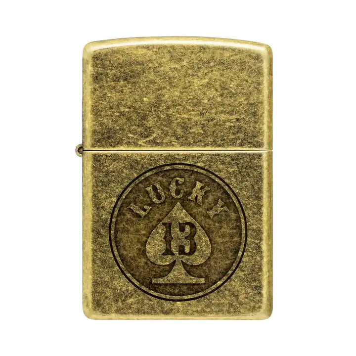 Zippo - Lucky 13 Motiv - Feuerzeug aus antikem Messing