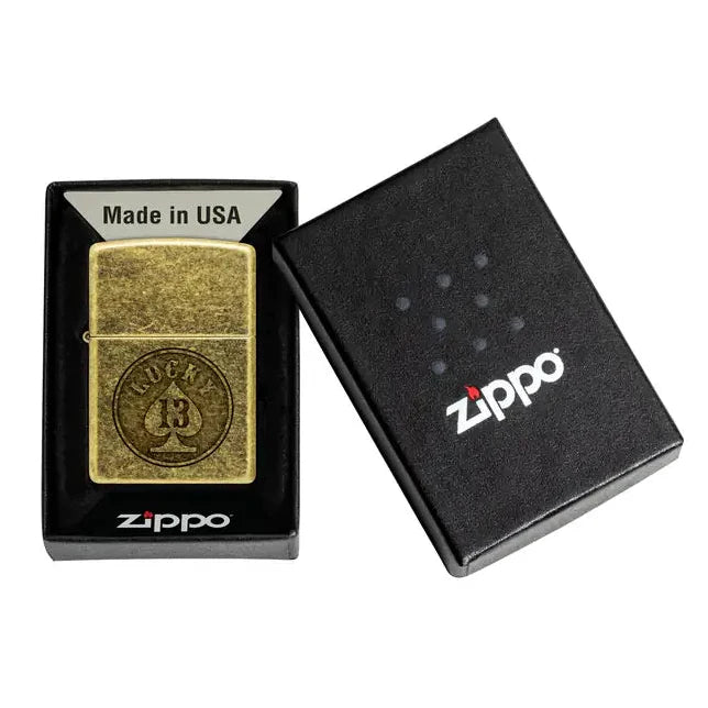 Zippo - Lucky 13 Motiv - Feuerzeug aus antikem Messing
