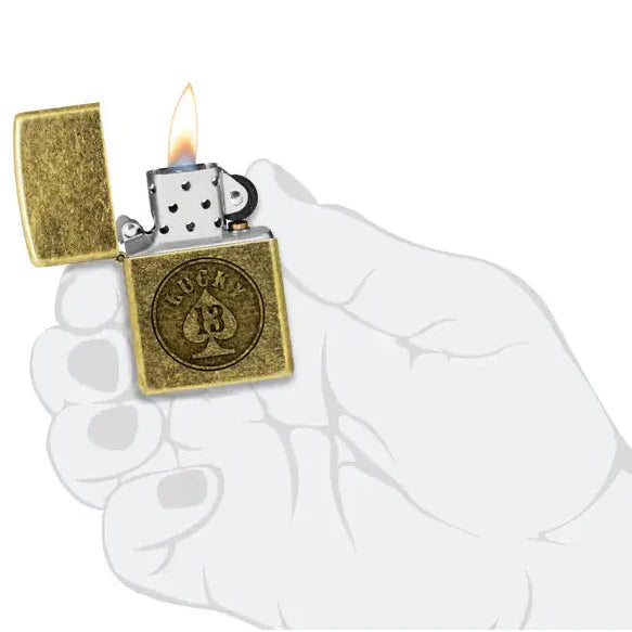 Zippo - Lucky 13 Motiv - Feuerzeug aus antikem Messing