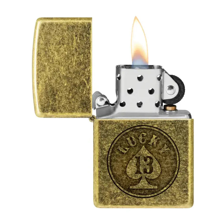 Zippo - Lucky 13 Motiv - Feuerzeug aus antikem Messing