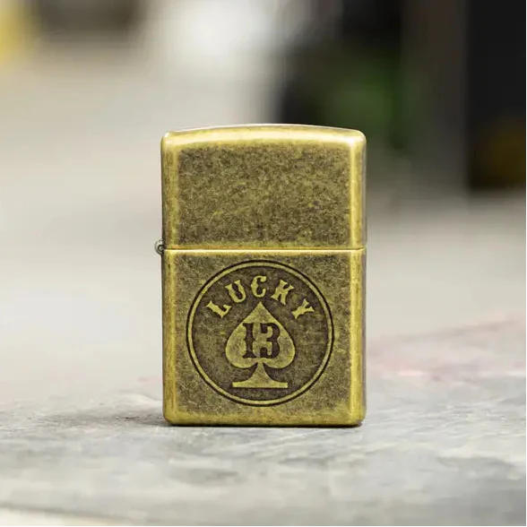 Zippo - Lucky 13 Motiv - Feuerzeug aus antikem Messing
