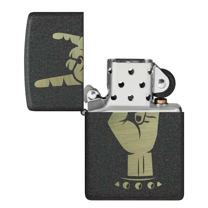Zippo - Rock On Motif - Black Crackle Lighter