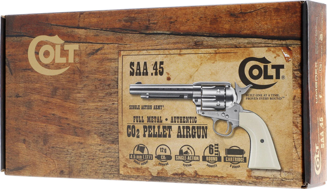 Colt Peacemaker SAA .45 - Nickel - 4.5mm Pellets Luftpistol - gameon.eu