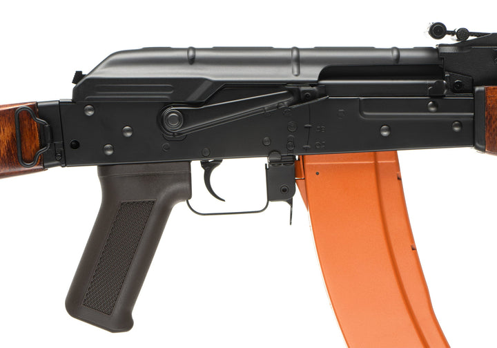 Cyma CM052S RPK-74S Full Metal Elektrisk Softgun - Sort/Brun - detalj av receiver og avtrekk