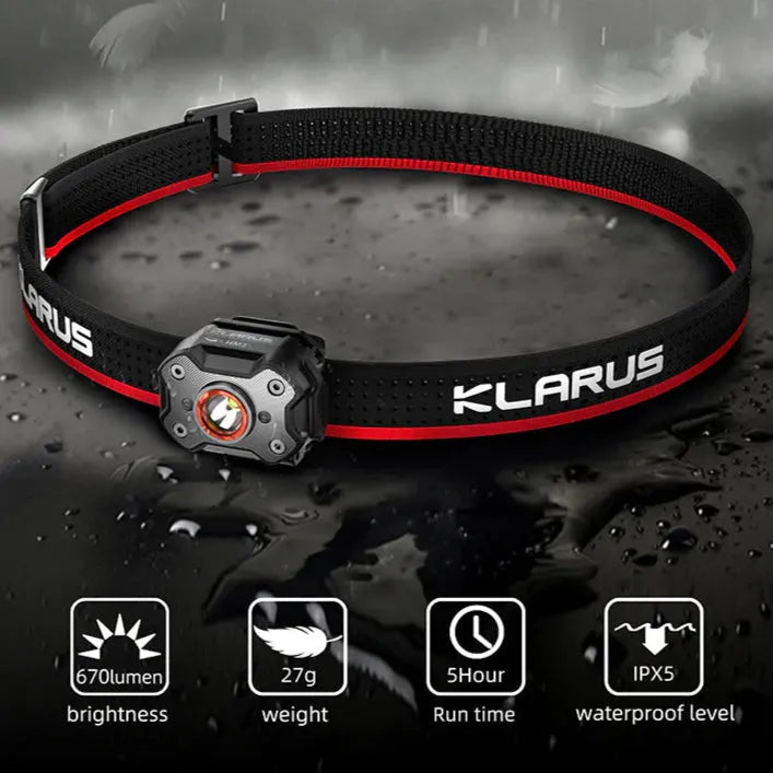 Klarus - HM3 - Vanntett Multifunksjon Hodelykt - 670 Lumen - Game-On.no
