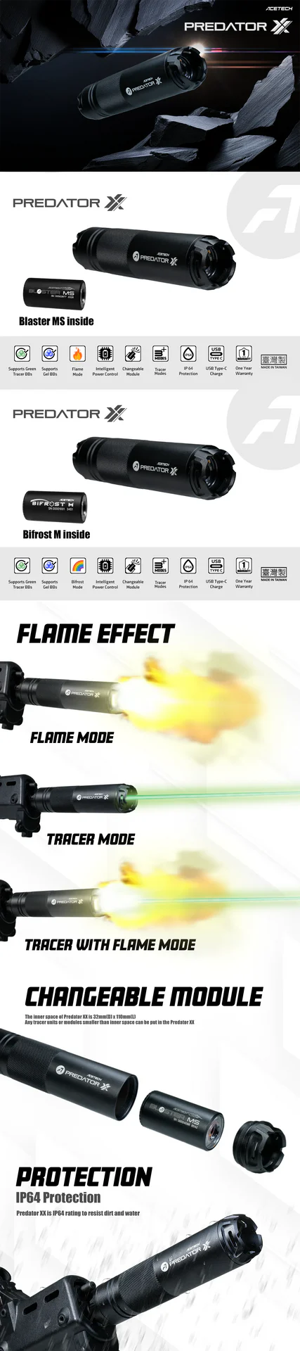 Acetech – Predator XX Tracer m/ Blaster MS Modul – 14mm CCW, IP64