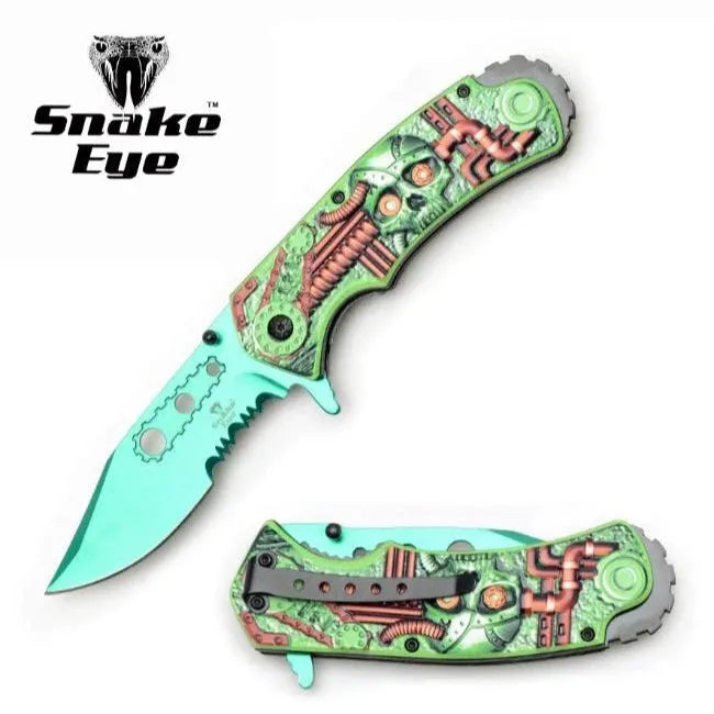 Tactical Fantasy Skull Folding Knife - Green