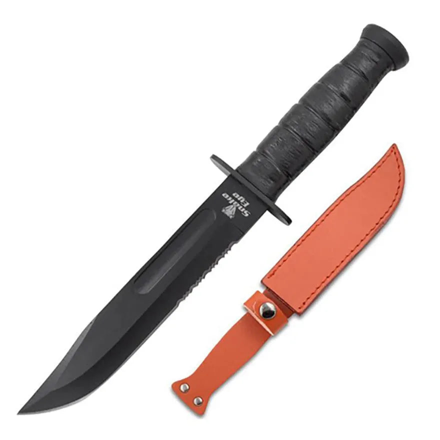 Half Rater SEE USMC Style Knife – Half Serrated Knife with Leather Sheath | Game ...