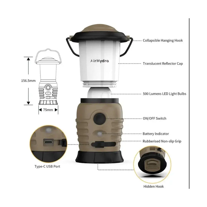 Skywoods - Campinglanterne på 500 Lumen - LED Oppladbar Turlykt - Game-On.no