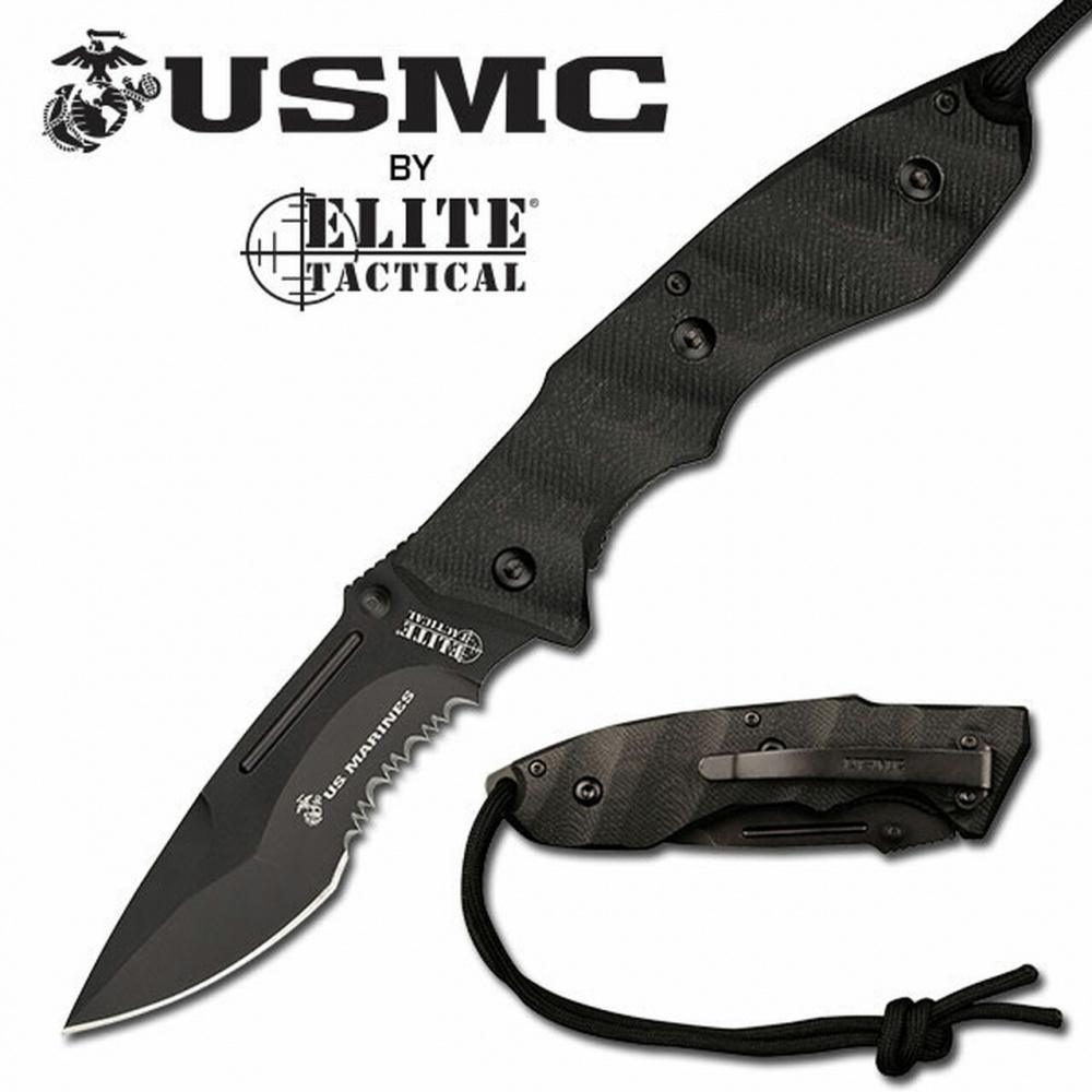 US Marines - Elite Taktisk Foldekniv G10 - Svart - gameon.eu