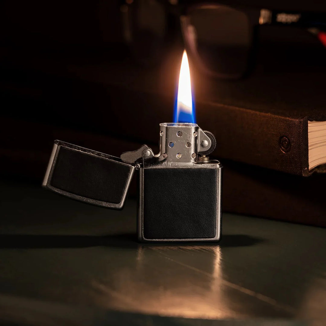 Zippo - Black Leather Emblem - Street Chrome Lighter - Game-On.no