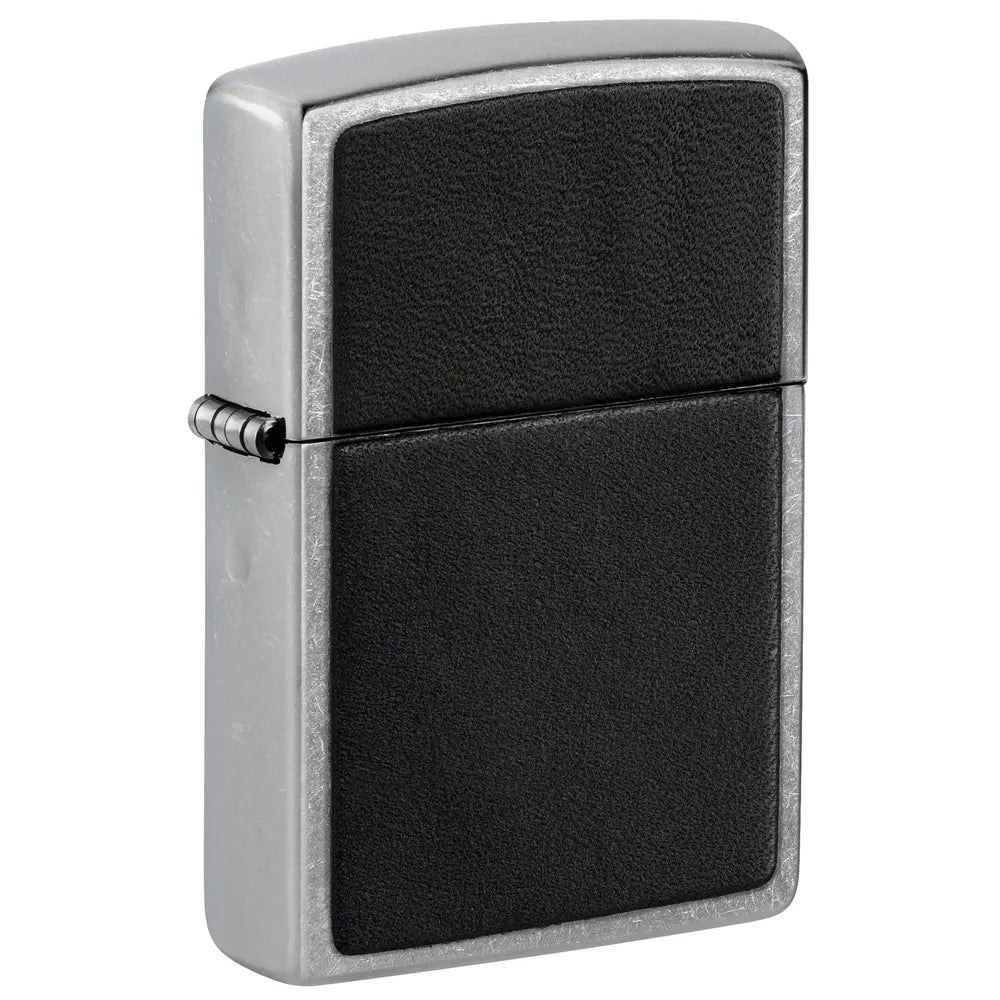 Zippo - Black Leather Emblem - Street Chrome Lighter - Game-On.no
