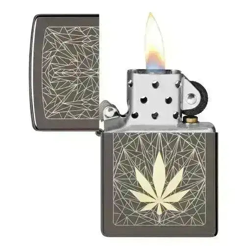 Zippo Lighter - Cannabis Design Black Ice - Game-On.no