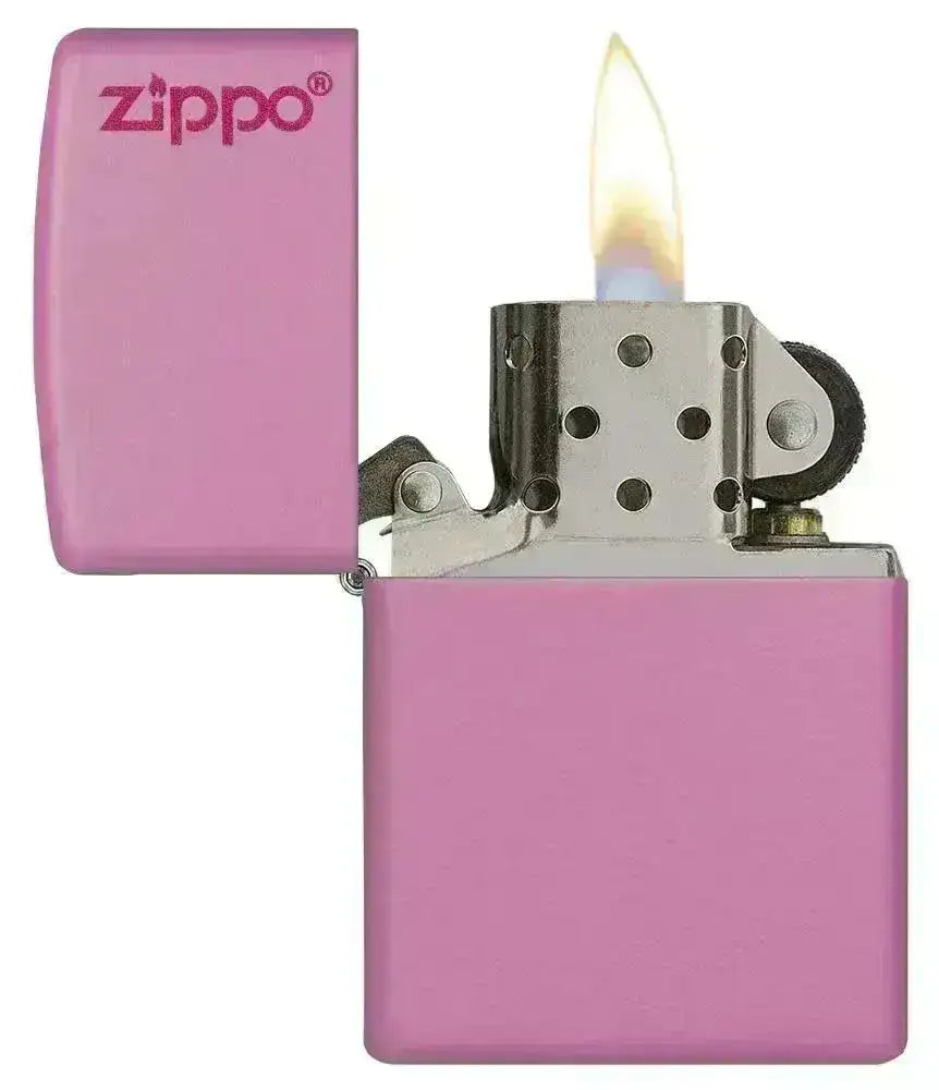 Zippo Lighter - Klassisk Matt Rosa med Logo - Game-On.no