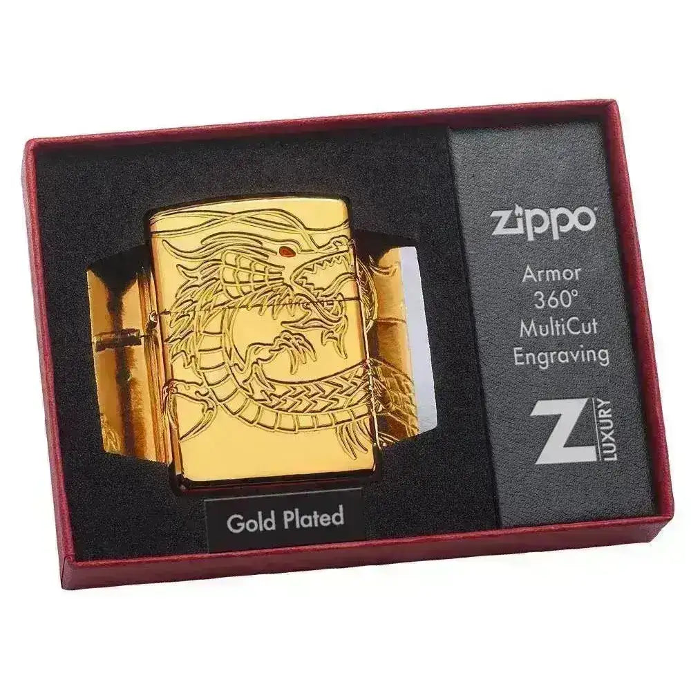 Zippo Lighter - Red Eyed Dragon - 360 Degree Gold-Plate Limited - Lighte - Game-On.no