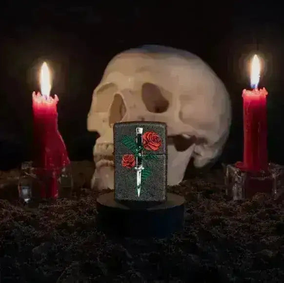 Zippo Lighter - Rose og Dolk Motiv - Game-On.no