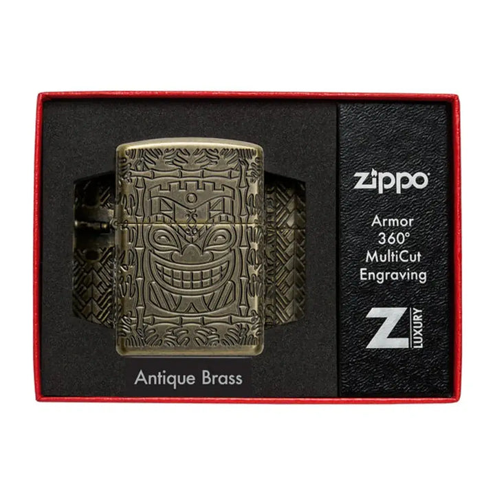 Zippo - Tiki Design Armor® - Antique Brass Lighter - Game-On.no