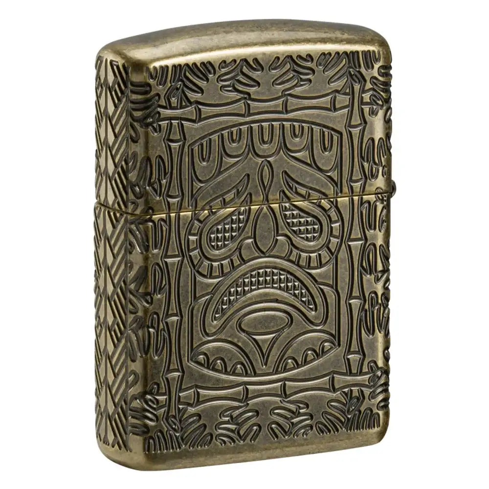 Zippo - Tiki Design Armor® - Antique Brass Lighter - Game-On.no